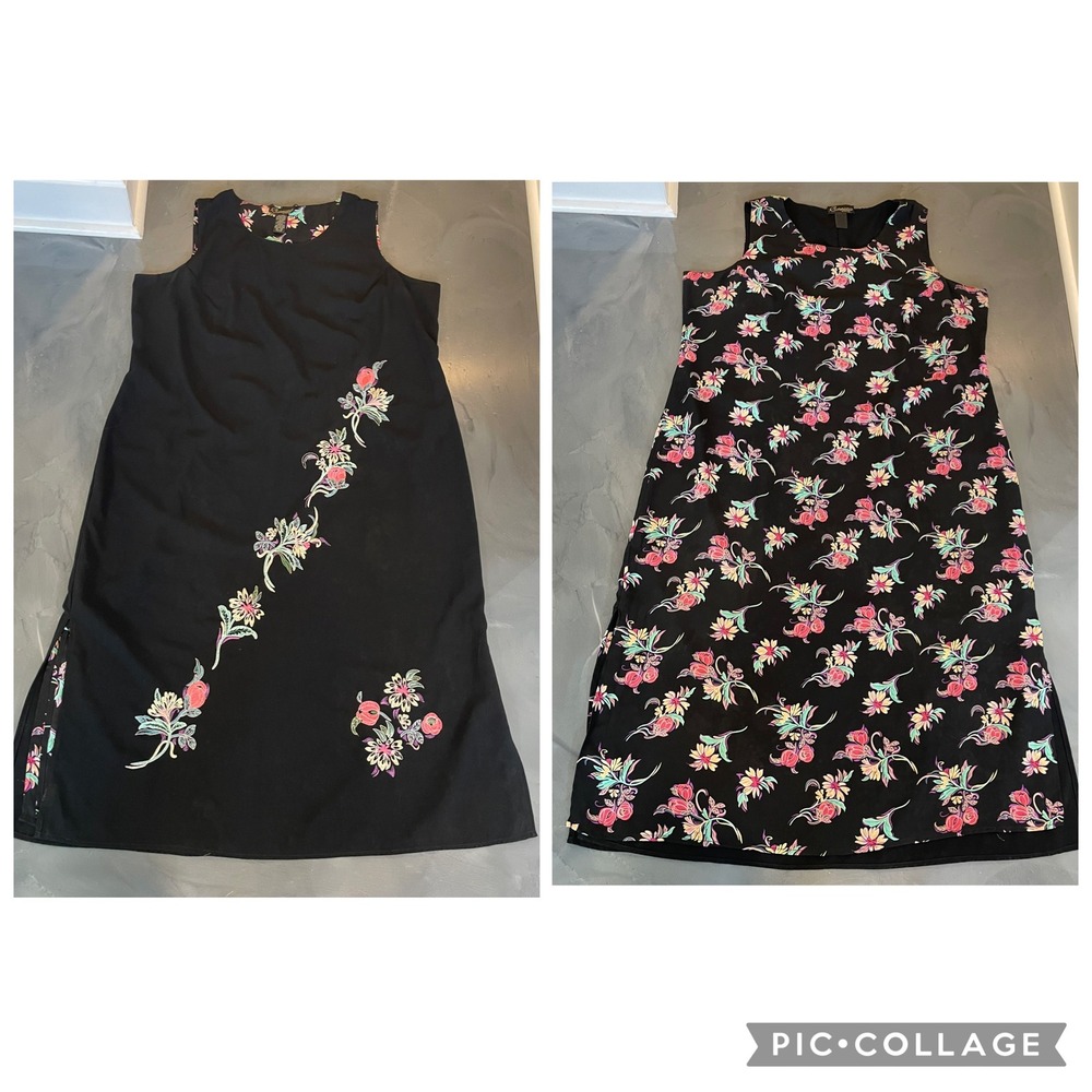 Componix Woman Plus Size 22W Floral Embroidered Reversible Maxi Dress Black